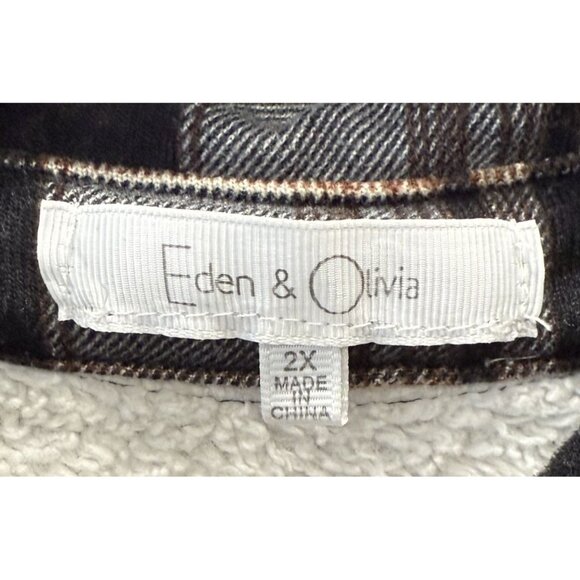 Eden & Olivia Shirt/Jacket  Womens Plaid Button-Up Fleece Lined 2X Black/Beige - Picture 4 of 6